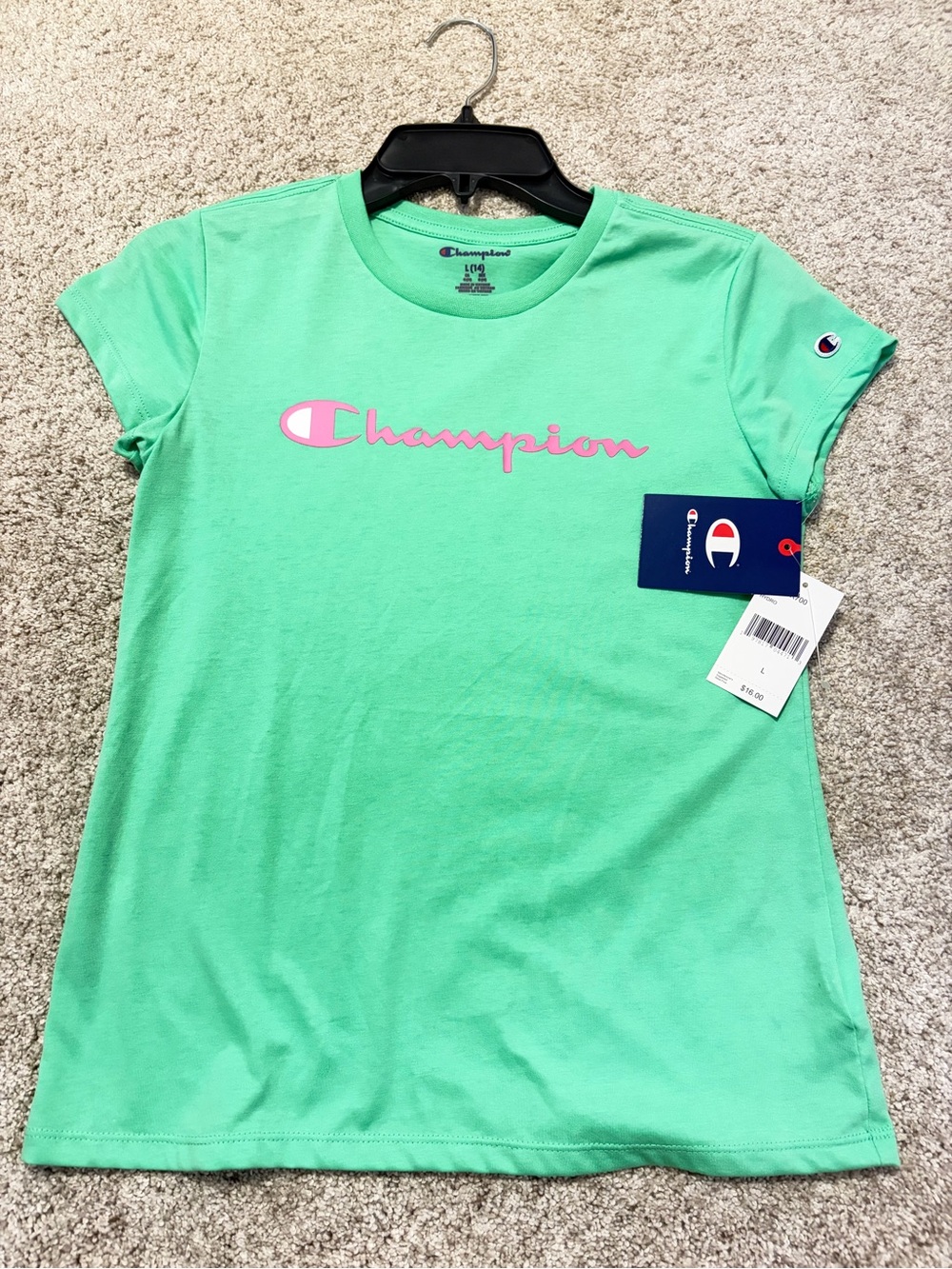 Champion Girls Mint Green Tee with Pink Logo